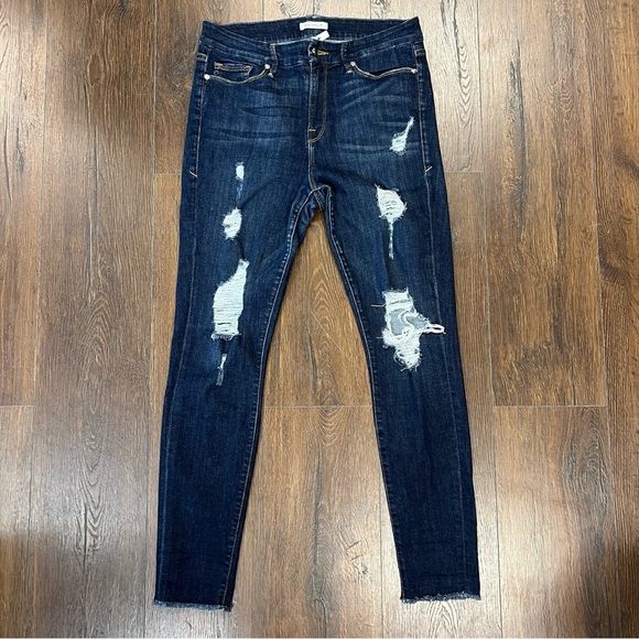 Good American Dark Wash Good Legs Distressed Raw Edge Hem Jeans SZ 30/10 - Picture 3 of 7